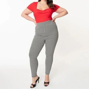 NEW Unique Vintage Rizzo Houndstooth Cigarette Pants XL 14 Black Cream High Rise